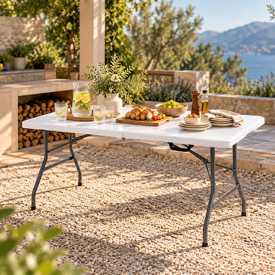 Medrelaxhome Τραπέζι Ατσάλινο για Camping Πτυσσόμενο 180x74x74cm Λευκό