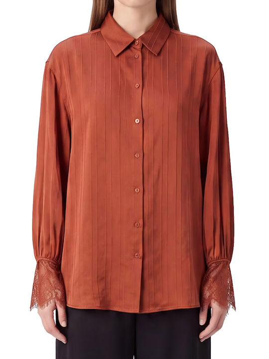 Red Long Sleeve Women's Satin Shirt