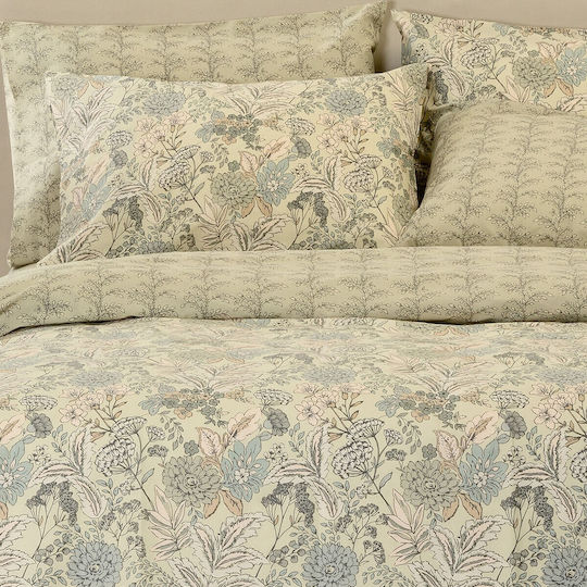 Melinen Eduarda Double Fitted Sheet Set 150x200+32cm Olive / Light Blue (4 pcs)