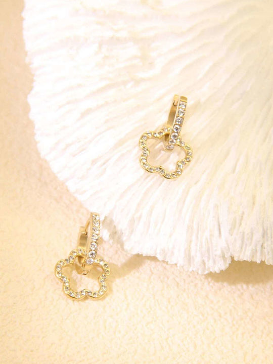 Lysea Women's Flower Pave Steel Earrings Gold Rhinestones