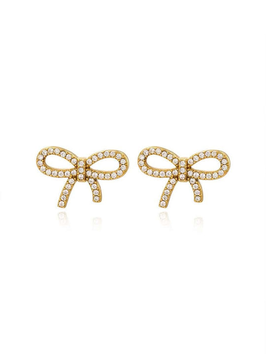 Lysea Women's Earrings Bow Steel Gold Crystals