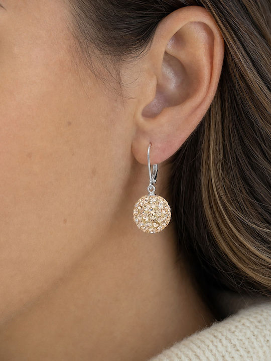 Lysea Dangle Earrings 925 Silver Peach Crystal Beads 12 Mm