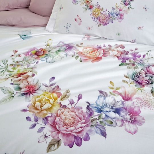 First Choice Misty Комплект Плик за Завивка Памучен Сатен 200x220cm Двоен с 4 Калъфки за Възглавници & 1 Чаршаф Розов