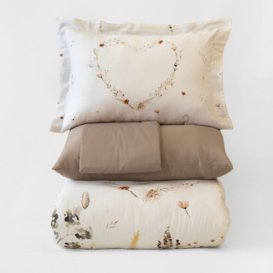 First Choice Bloomy Комплект Плик за Завивка от Памучен Сатен 200x220cm Двоен с 4 Калъфки за Възглавници & 1 Чаршаф Оранжев