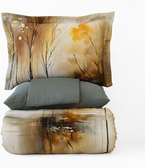 First Choice Angora Комплект Памучна Плик за Завивка 200x220 cm Двоен с 4 Калъфки за Възглавници и 1 Чаршаф Бежов