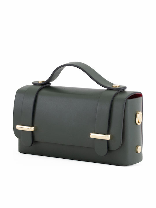 Damen-Ledertasche mit Klappe in Olivgrün