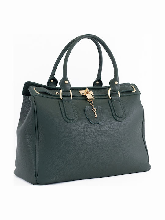 Olivegrüne Damen-Schultertasche aus Leder