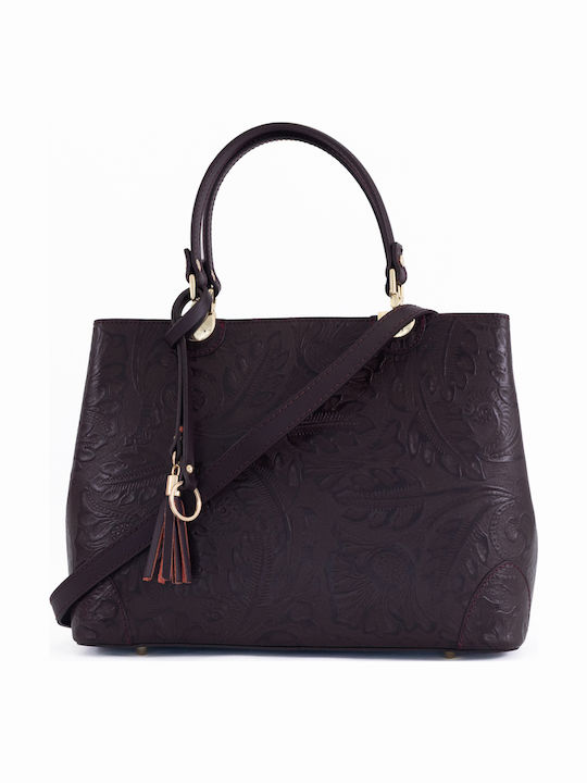 Burgunderrote Damen-Schultertasche aus Leder