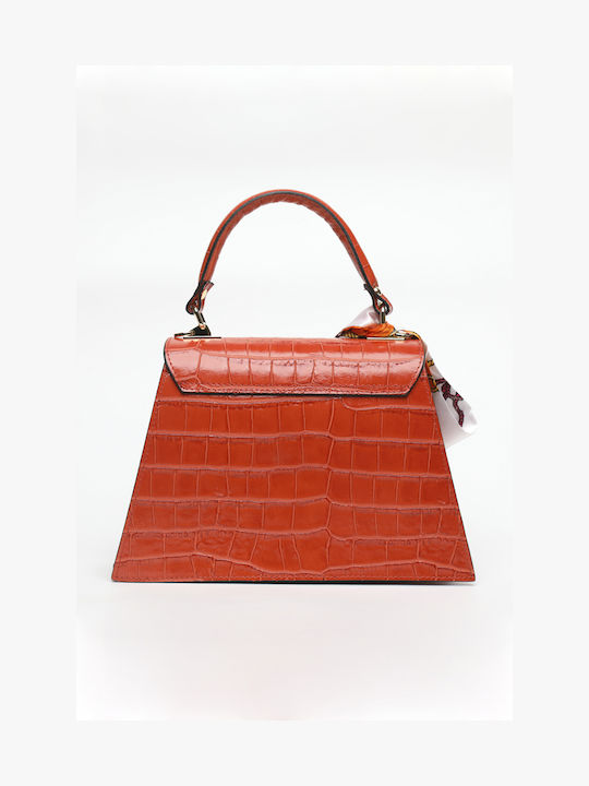 Orangefarbene Damen-Ledertasche zum Umhängen