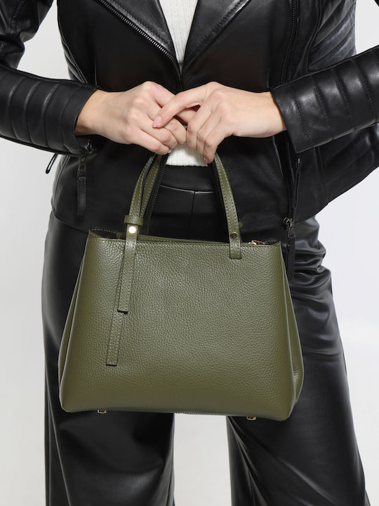 Damentasche aus Leder im Tote-Stil Olivgrün