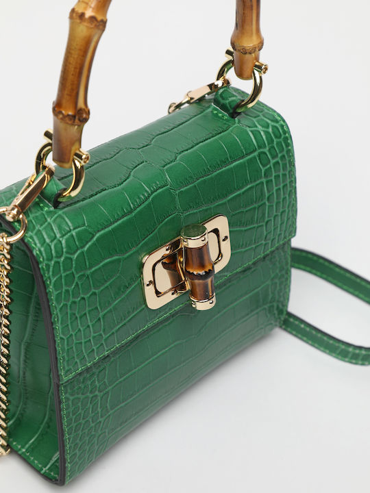 Gelbe Damen-Flap-Handtasche aus Leder