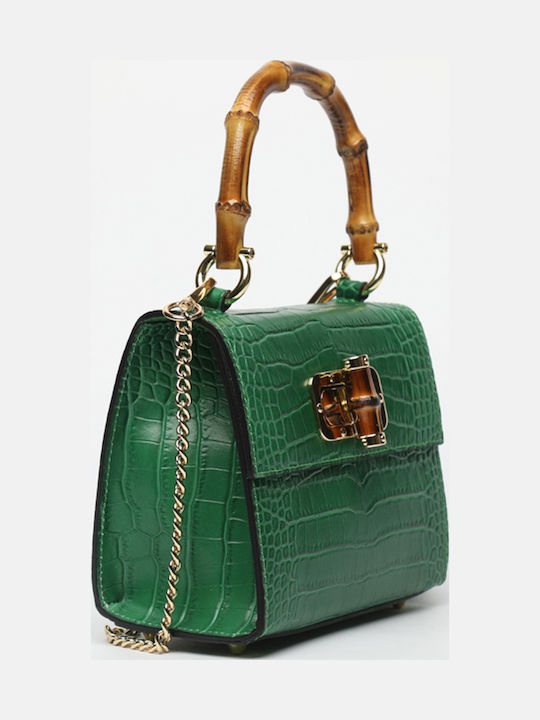 Gelbe Damen-Flap-Handtasche aus Leder