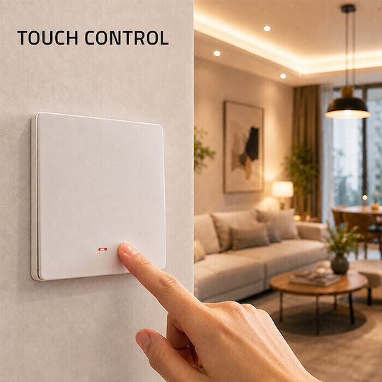 Qoltec Wall-Mounted Wi-Fi One-Way Wall Switch with White Frame
