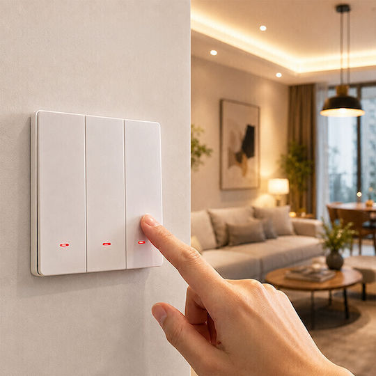 Qoltec Wall-Mounted Wi-Fi Triple Wall Switch with White Frame