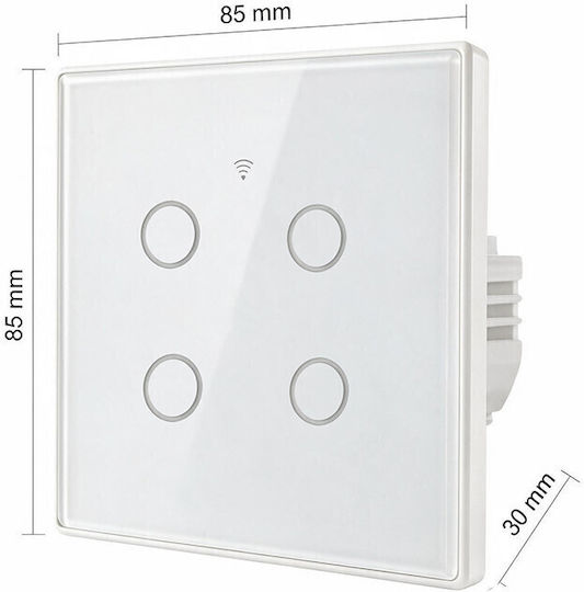 Qoltec Wall-Mounted Quadruple Wi-Fi Touch Wall Switch with White Frame