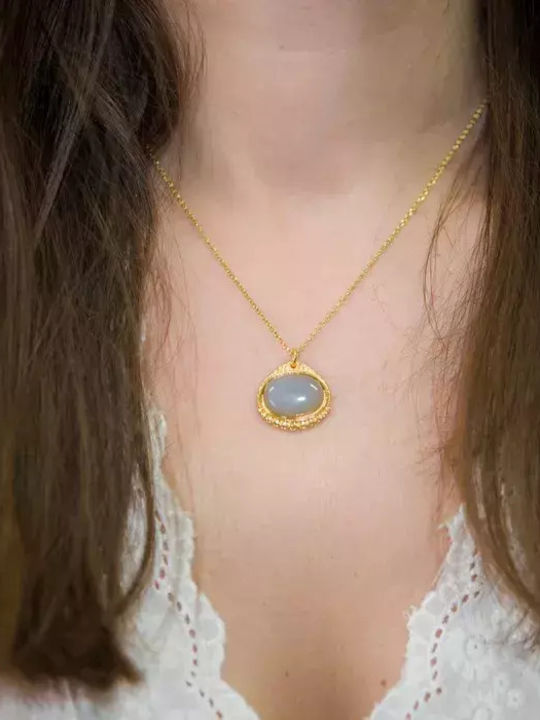 Gold Plated Women's Necklace 925 Grey Agate 036624 Silver