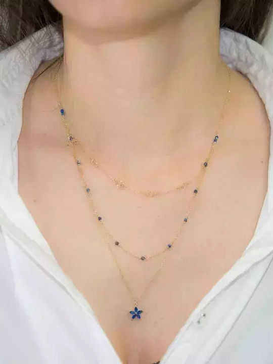 Blue Triple Necklace Made of 14K Gold