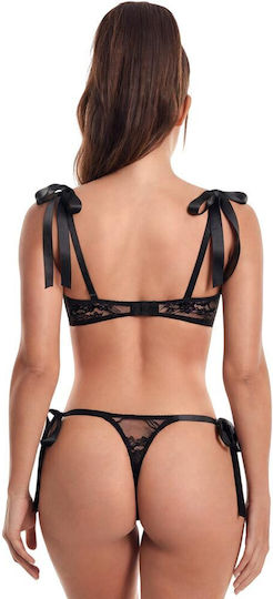 Schwarzes Spitzen-Dessous-Set, 2-teilig, Spalexline Sx1042