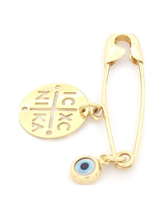 Children's Safety Pin in 9K Gold with Constantine Coin