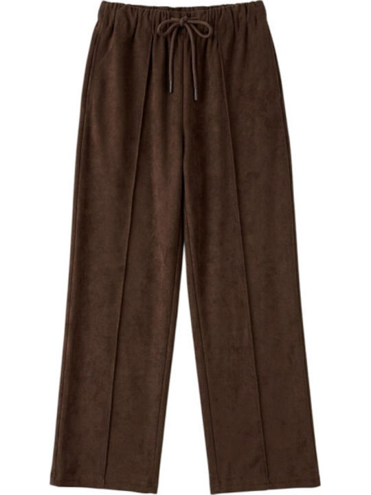 Women's Fabric Trousers with Elastic Waist Khaki