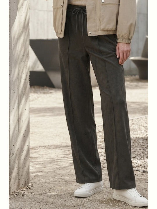 Women's Fabric Trousers with Elastic Waist Black