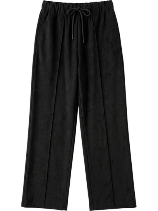 Women's Fabric Trousers with Elastic Waist Black