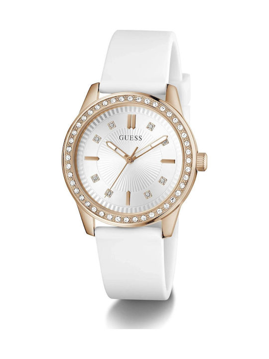 Women's Battery-Powered Watch with White Rubber Strap