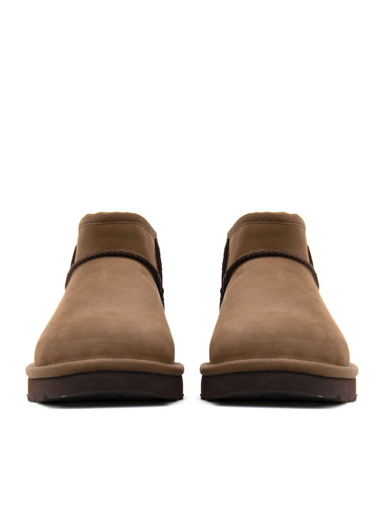 UGG Classic Ultra Mini Leder Damen-Stiefeletten mit Pelz Braun