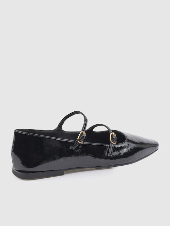 Damen-Ballerinas mit Riemchen Schwarz