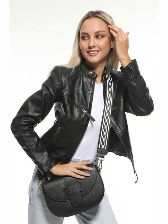 Leather Women's Shoulder Bag Navy Blue
