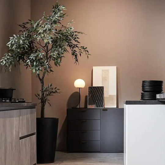 Lampa Γυάλινο Πορτατίφ για Ντουί E14 με Μαύρο Καπέλο και Βάση