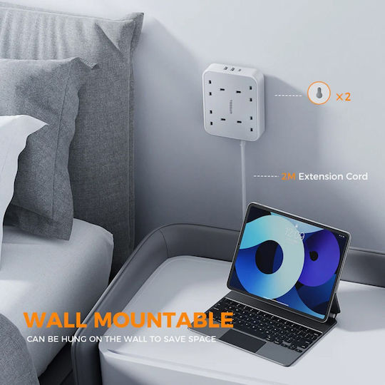 Tessan Πολύπριζο 4 Θέσεων με USB-A, 1 USB-C και Καλώδιο 2m