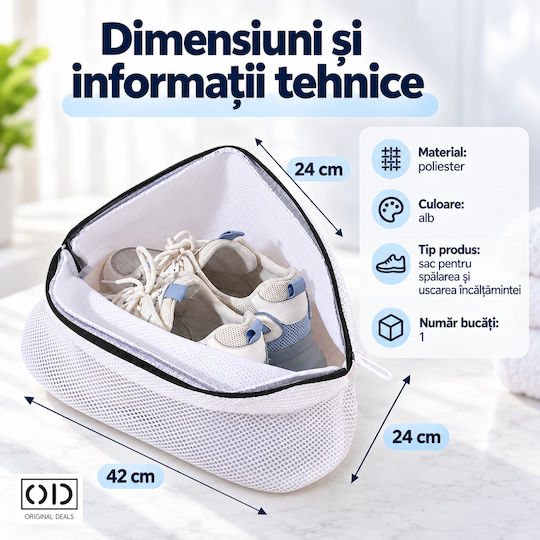 Sac de Spălare și Uscare pentru Pantofi cu Fermoar 42 X 24 X 24 Cm Alb din Poliester Original Deals