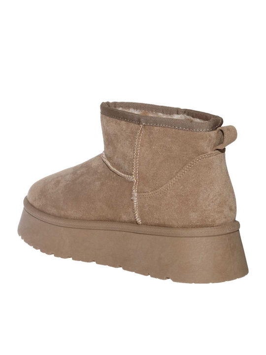 Suede Γυναικεία Μποτάκια Αστραγάλου με Γούνα Beige