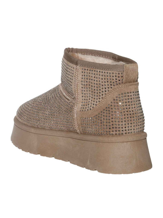 Suede Γυναικεία Μποτάκια Αστραγάλου με Γούνα Beige