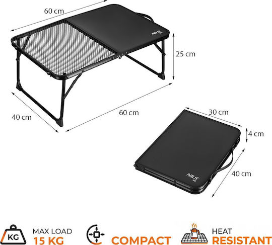 Nils Masă Metalică Pliabilă pentru Camping 60x40x25 cm Neagră