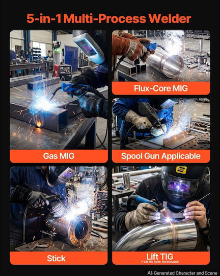Vevor 5-in-1 MIG-180A Inverter Welding Machine FCAW / MIG / MMA / TIG with Maximum Welding Current of 180A