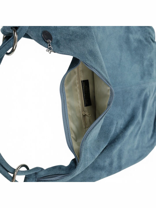 Damen-Shopper aus Leder und Wildleder in Petrol