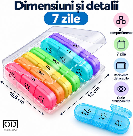 7-day Pill Organizer 21 Compartments Removable Containers 15.6 X 12 Cm Multicolor Original Deals