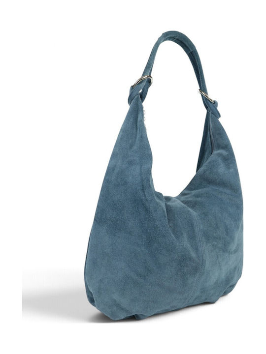 Damen-Shopper aus Leder und Wildleder in Petrol