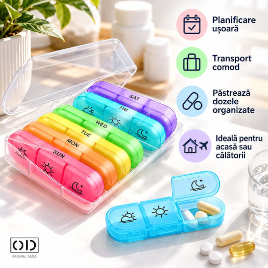 7-day Pill Organizer 21 Compartments Removable Containers 15.6 X 12 Cm Multicolor Original Deals