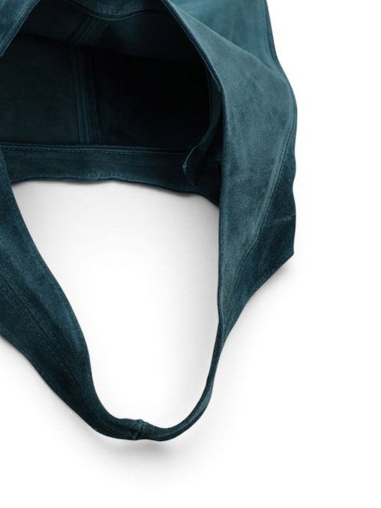 Damen-Schultertasche aus Leder und Wildleder Petrol