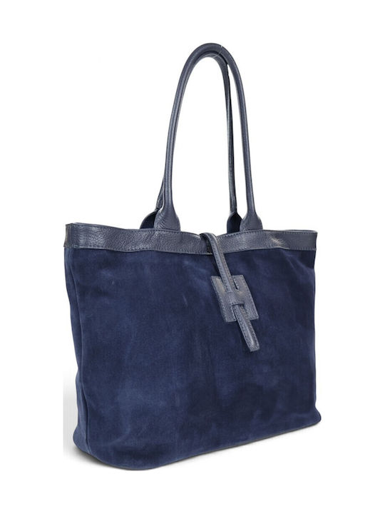 Women's Leather Shopper Bag Suede Blue