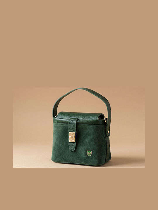 Damenhandtasche aus Leder zum Umhängen als Schulter-, Crossbody- oder Henkeltasche Suede Zypressengrün