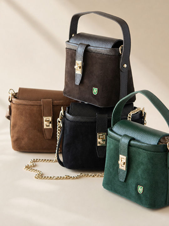Damenhandtasche aus Leder zum Umhängen als Schulter-, Crossbody- oder Henkeltasche Suede Zypressengrün