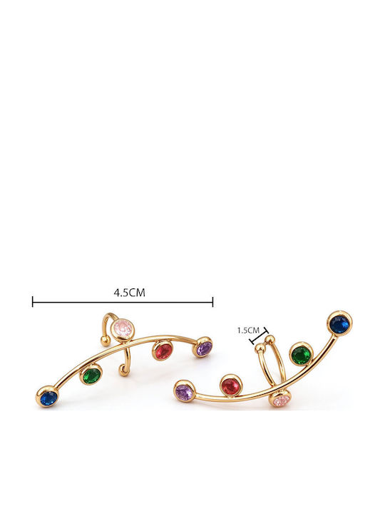 Ατσάλινα Ear Cuffs Πολύχρωμα Στρας Χρυσό Σετ 2 Τεμαχίων