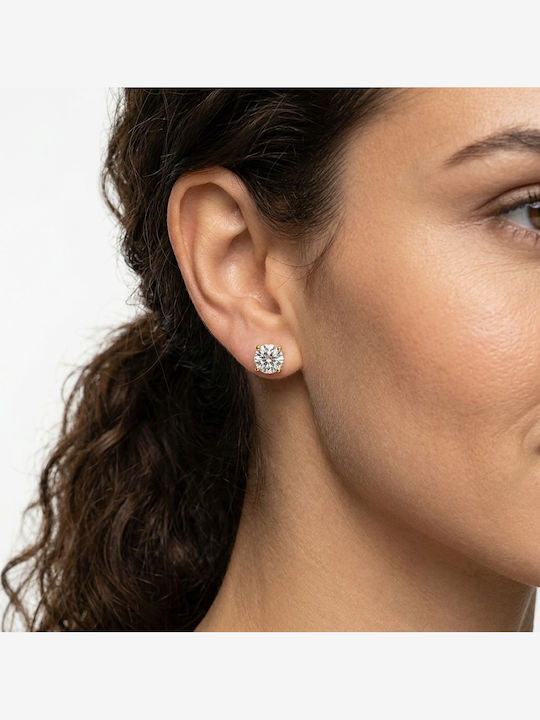 Goldene Ohrringe 14 Karat Mit Stecker Weißem Zirkon