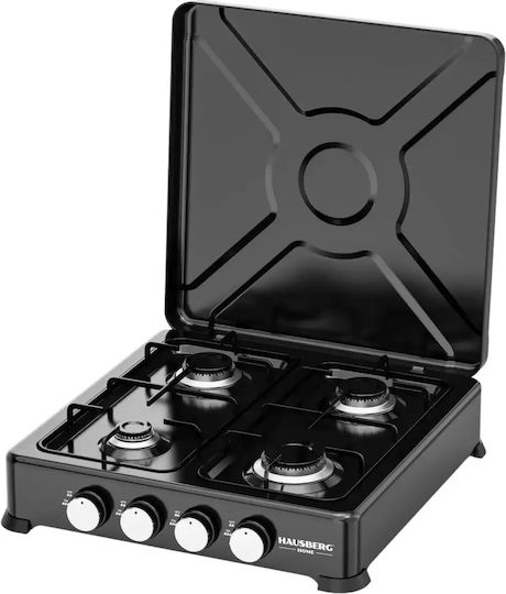 Hausberg Black Tabletop Gas Stove with 4 Burners