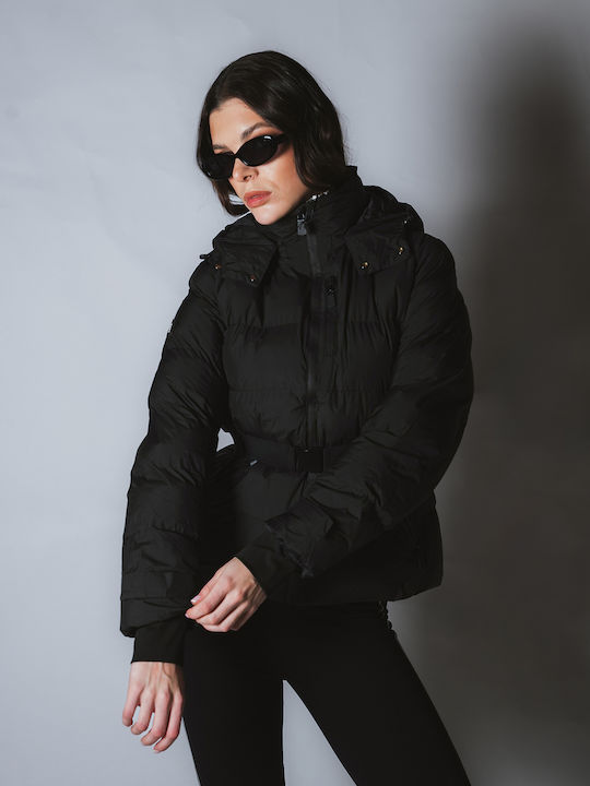 Long Women's Puffer Jacket Waterproof for Winter Black
