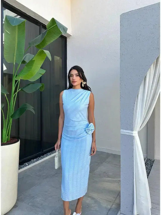 Summer Midi Dress for Wedding / Christening with Lace Light Blue